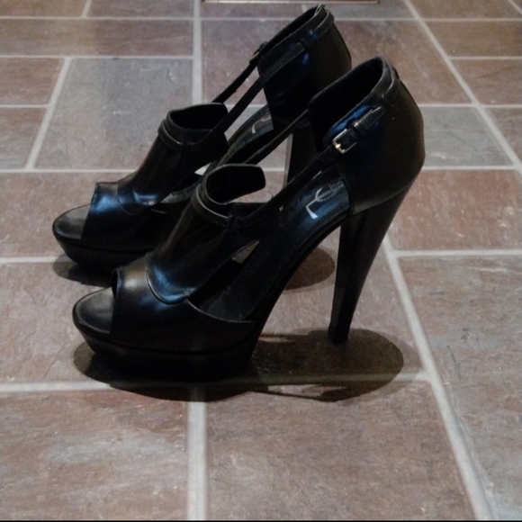 Yves saint Laurent black ankle strap platform block heel pump size 39.5 - Picture 6 of 6